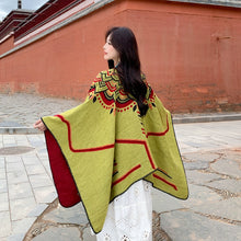 Load image into Gallery viewer, Tibetan Great Retro Totem Red Warm Outer Shawl Women's Scarf Autumn and Winter Cloak Big Cloak
