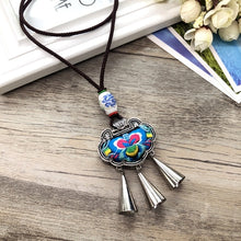 Load image into Gallery viewer, Retro Fashion Ethnic Embroidery Flower Necklace Tassel Pendant Sweater Chain
