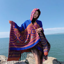 Load image into Gallery viewer, Ethnic Style New Split Shawl Women's Cloak Scarf Thickened Warm Travel Coat Cloak