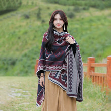 Load image into Gallery viewer, Tibetan Great Retro Totem Red Warm Outer Shawl Women's Scarf Autumn and Winter Cloak Big Cloak