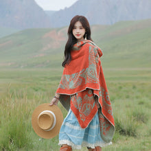 Load image into Gallery viewer, Tibetan Great Retro Totem Red Warm Outer Shawl Women's Scarf Autumn and Winter Cloak Big Cloak