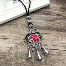 Load image into Gallery viewer, Retro Fashion Ethnic Embroidery Flower Necklace Tassel Pendant Sweater Chain
