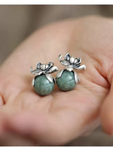 Load image into Gallery viewer, S925 Silver Good Things Lianlian Round Bead Earrings Women's Niche Design Sense Ethnic Style Lotus Anti-Allergy Earrings