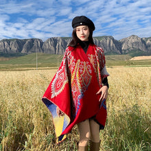 Load image into Gallery viewer, Tibetan Great Retro Totem Red Warm Outer Shawl Women's Scarf Autumn and Winter Cloak Big Cloak