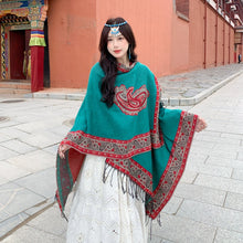 Load image into Gallery viewer, Tibetan Great Retro Totem Red Warm Outer Shawl Women's Scarf Autumn and Winter Cloak Big Cloak