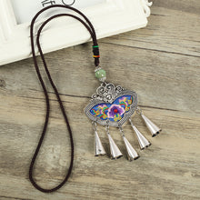 Load image into Gallery viewer, Retro Fashion Ethnic Embroidery Flower Necklace Tassel Pendant Sweater Chain