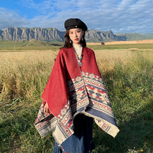 Load image into Gallery viewer, Tibetan Great Retro Totem Red Warm Outer Shawl Women's Scarf Autumn and Winter Cloak Big Cloak