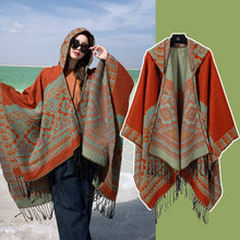 Load image into Gallery viewer, Ethnic Style New Split Shawl Women's Cloak Scarf Thickened Warm Travel Coat Cloak