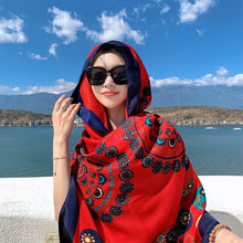 Load image into Gallery viewer, New Cotton and Hemp Feel Large Scarf Red Ethnic Tourism Beach Scarf with Dual Use Air Conditioning Room Shawl