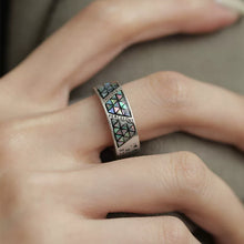 Load image into Gallery viewer, 925 Silver Retro New Color Shell Geometric Graffiti Opening Bracelet Totem Enamel Old Female Niche Design