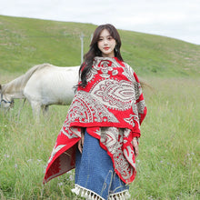 Load image into Gallery viewer, Tibetan Great Retro Totem Red Warm Outer Shawl Women's Scarf Autumn and Winter Cloak Big Cloak
