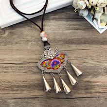 Load image into Gallery viewer, Retro Fashion Ethnic Embroidery Flower Necklace Tassel Pendant Sweater Chain