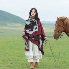 Load image into Gallery viewer, Tibetan Great Retro Totem Red Warm Outer Shawl Women's Scarf Autumn and Winter Cloak Big Cloak