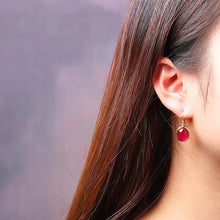 Load image into Gallery viewer, Gilded Enamel Color National Style Flower Light Luxury Ruby Female Living Ring Earrings
