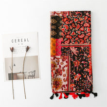 Load image into Gallery viewer, Retro Ethnic Sunscreen Shawl Bohemian Holiday Cotton and Linen Feel Scarf with Silver Wire