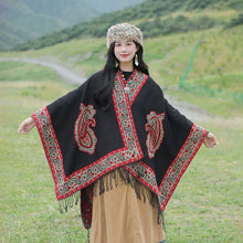 Load image into Gallery viewer, Tibetan Great Retro Totem Red Warm Outer Shawl Women's Scarf Autumn and Winter Cloak Big Cloak