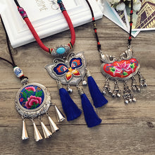 Load image into Gallery viewer, Retro Fashion Ethnic Embroidery Flower Necklace Tassel Pendant Sweater Chain