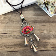 Load image into Gallery viewer, Retro Fashion Ethnic Embroidery Flower Necklace Tassel Pendant Sweater Chain