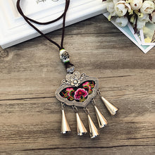 Load image into Gallery viewer, Retro Fashion Ethnic Embroidery Flower Necklace Tassel Pendant Sweater Chain