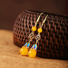 Load image into Gallery viewer, Ethnic Style Long Jade Earrings Retro Temperament Fringed Silver Earrings