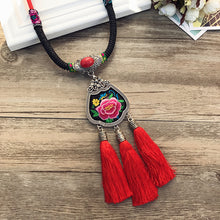 Load image into Gallery viewer, Retro Fashion Ethnic Embroidery Flower Necklace Tassel Pendant Sweater Chain