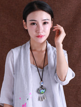 Load image into Gallery viewer, Retro Fashion Ethnic Embroidery Flower Necklace Tassel Pendant Sweater Chain