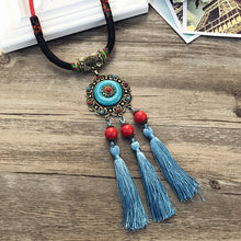 Load image into Gallery viewer, Retro Fashion Ethnic Embroidery Flower Necklace Tassel Pendant Sweater Chain