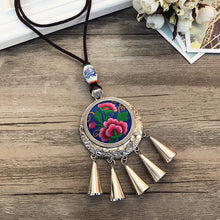 Load image into Gallery viewer, Retro Fashion Ethnic Embroidery Flower Necklace Tassel Pendant Sweater Chain