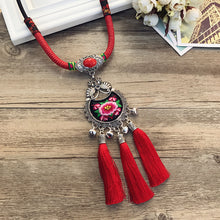 Load image into Gallery viewer, Retro Fashion Ethnic Embroidery Flower Necklace Tassel Pendant Sweater Chain