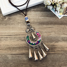 Load image into Gallery viewer, Retro Fashion Ethnic Embroidery Flower Necklace Tassel Pendant Sweater Chain