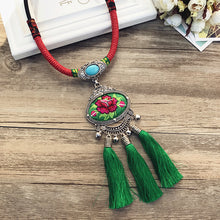 Load image into Gallery viewer, Retro Fashion Ethnic Embroidery Flower Necklace Tassel Pendant Sweater Chain