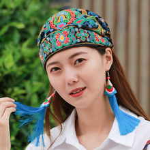 Load image into Gallery viewer, Tibetan Ethnic embroidered headscarf hat leisure retro embroidered hat