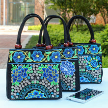 Load image into Gallery viewer, New Tibet National Canvas Women's Bag Flower Small Square Bag Embroidered Double Pull Lock Lady Handbag