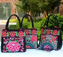 Load image into Gallery viewer, New Tibet National Canvas Women's Bag Flower Small Square Bag Embroidered Double Pull Lock Lady Handbag