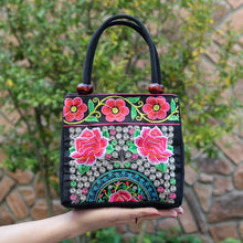 Load image into Gallery viewer, New Tibet National Canvas Women's Bag Flower Small Square Bag Embroidered Double Pull Lock Lady Handbag