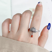 Load image into Gallery viewer, National Cloisonne Lotus S925 Sterling Silver Ring Female Index Finger Ring Niche Design Sense Adjustable Female Ring