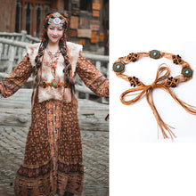 Load image into Gallery viewer, Retro Ethnic Tibetan Clothing Belt Elastic Waist Belt Turquoise Beading Accessories Tibetan Robe Lady Belt