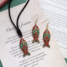 Load image into Gallery viewer, Minority design Nepal copper fish Tibetan handmade necklace men's and women's ethnic style retro temperament simple Earring Set