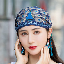 Load image into Gallery viewer, National style embroidered thin cotton and linen hat Women's hat Peacock embroidered hat Tie scarf hat