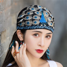 Load image into Gallery viewer, National style embroidered thin cotton and linen hat Women's hat Peacock embroidered hat Tie scarf hat