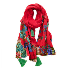 Load image into Gallery viewer, Ethnic scarf ladies retro Tibetan style stitching tassel spring and autumn cotton and linen red scarf shawl