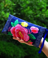 Load image into Gallery viewer, Long Double sided Embroidered Wallet, Wrist Bag, Handheld Bag, Women's Bag, Ethnic Style Cotton and Hemp Fabric Art Bag