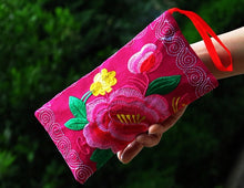 Load image into Gallery viewer, Long Double sided Embroidered Wallet, Wrist Bag, Handheld Bag, Women's Bag, Ethnic Style Cotton and Hemp Fabric Art Bag