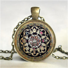 Load image into Gallery viewer, Tibetan Buddhist mandala necklace, Sacred geometry Jewelry , Spiritual gift, men necklace, black men's mandala pendant