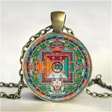 Load image into Gallery viewer, Tibetan Buddhist mandala necklace, Sacred geometry Jewelry , Spiritual gift, men necklace, black men's mandala pendant