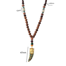 Load image into Gallery viewer, Unisex Handmade Necklace Nepal Buddhist Mala Wood Beads Pendant & Necklace Ethnic Fish Horn Long Statement Men Women's Jewelry