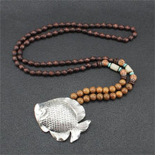 Load image into Gallery viewer, Unisex Handmade Necklace Nepal Buddhist Mala Wood Beads Pendant & Necklace Ethnic Fish Horn Long Statement Men Women's Jewelry