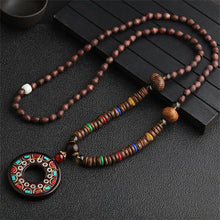 Load image into Gallery viewer, Unisex Handmade Necklace Nepal Buddhist Mala Wood Beads Pendant & Necklace Ethnic Fish Horn Long Statement Men Women's Jewelry