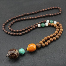 Load image into Gallery viewer, Unisex Handmade Necklace Nepal Buddhist Mala Wood Beads Pendant & Necklace Ethnic Fish Horn Long Statement Men Women's Jewelry