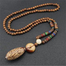 Load image into Gallery viewer, Unisex Handmade Necklace Nepal Buddhist Mala Wood Beads Pendant & Necklace Ethnic Fish Horn Long Statement Men Women's Jewelry